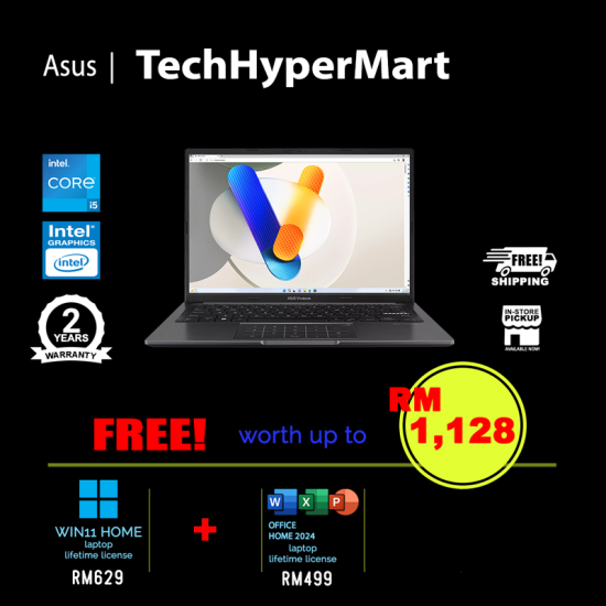 Asus Vivobook A1405V-ALY409WS-24-W11 14" Laptop/ Notebook (i5-13420H, 24GB, 512GB, Intel, W11H, Off Home 2024 + Off 365 Basic)