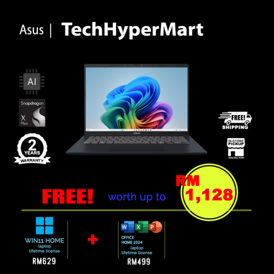 Asus Vivobook A1407Q-ALY076WS 14" Laptop/ Notebook (Snapdragon X X1 26 100, 16GB, 1TB, Qualcomm Adreno, W11H, Off Home 2024 + Off 365 Basic, AI Chip) Asus Vivobook A1407Q-ALY076WS 14" Laptop/ Notebook (Snapdragon X X1 26 100, 16GB, 1TB, Qualcomm Adreno, W11H, Off Home 2024 + Off 365 Basic, AI Chip)