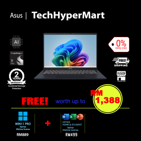 Asus Vivobook A1407Q-ALY076WS-2-W11P-EPP 14" Laptop/ Notebook (Snapdragon X X1 26 100, 16GB, 2TB, Qualcomm Adreno, W11P, Off Home 2024 + Off 365 Basic, AI Chip) Asus Vivobook A1407Q-ALY076WS-2-W11P-EPP 14" Laptop/ Notebook (Snapdragon X X1 26 100, 16GB, 2TB, Qualcomm Adreno, W11P, Off Home 2024 + Off 365 Basic, AI Chip)