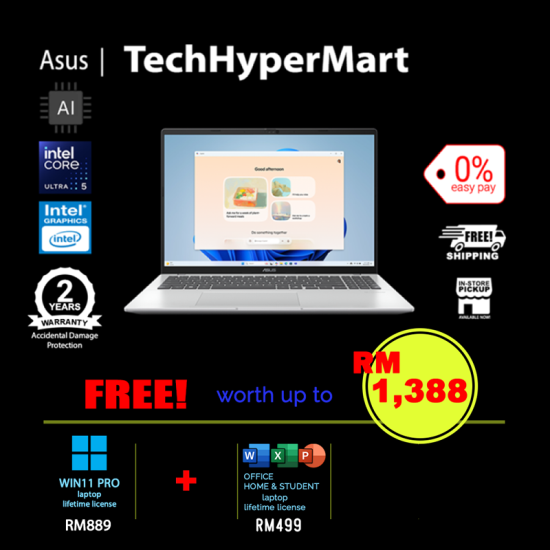 Asus Vivobook A1607C-AMB223WS-1-W11P-EPP 16" Laptop/ Notebook (Ultra 5 225H, 16GB, 1TB, Intel, W11P, Off Home 2024 + Off 365 Basic, AI Chip) Asus Vivobook A1607C-AMB223WS-1-W11P-EPP 16" Laptop/ Notebook (Ultra 5 225H, 16GB, 1TB, Intel, W11P, Off Home 2024 + Off 365 Basic, AI Chip)