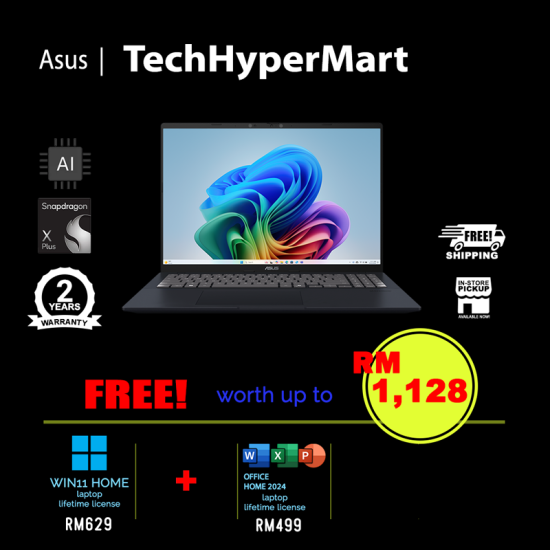 Asus Vivobook A1607Q-AMB055WS 16" Laptop/ Notebook (Snapdragon X X1 26 100, 16GB, 1TB, Qualcomm Adreno, W11H, Off Home 2024 + Off 365 Basic, AI Chip) Asus Vivobook A1607Q-AMB055WS 16" Laptop/ Notebook (Snapdragon X X1 26 100, 16GB, 1TB, Qualcomm Adreno, W11H, Off Home 2024 + Off 365 Basic, AI Chip)