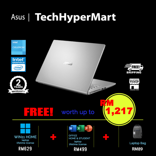 Asus A416K-AEK099WS-8-W11 14" Laptop/ Notebook (N4500, 8GB, 256GB, Intel, W11H, Off H&S, FHD)