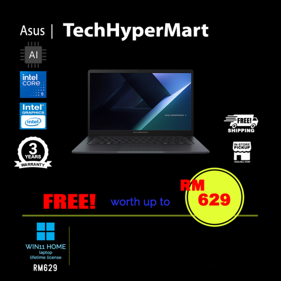 Asus ExpertBook B1403CVA-S65075W-16-W11 14" Laptop/ Notebook (Core 5 120U, 16GB, 512GB, Intel, W11H, AI)