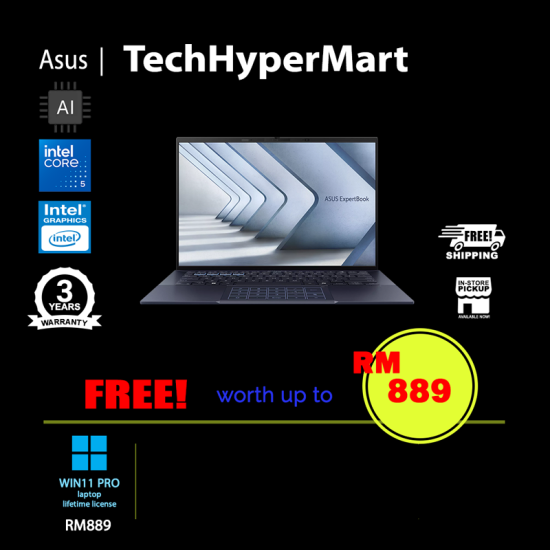 Asus ExpertBook B9403CV-ARPP2106X 14" Laptop/ Notebook (Core 5 120U, 16GB, 512GB, Intel, W11P, AI)