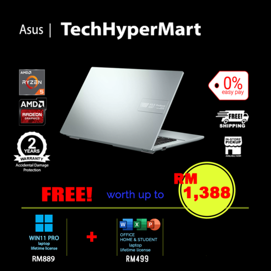 Asus Vivobook Go E1404F-AEB152WS-1-W11P-EPP 14" Laptop/ Notebook (Ryzen 5 40, 16GB, 1TB, AMD Radeon, W11P, Off Home 2024 + Off 365 Basic)