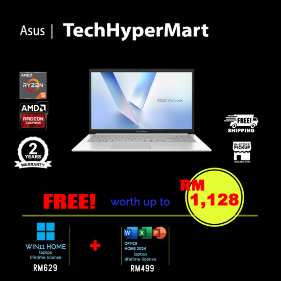 Asus Vivobook Go E1504F-ABQ051WS 15.6" Laptop/ Notebook (Ryzen 5 40, 16GB, 512GB, AMD Radeon, W11H, Off Home 2024 + Off 365 Basic)