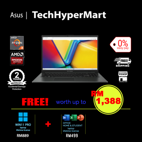 Asus Vivobook Go E1504F-ANJ870WSM-1-W11P-EPP 15.6" Laptop/ Notebook (Ryzen 3 7320U, 8GB, 1TB, AMD Radeon, W11P, Off H&S + Off 365 Basic) Asus Vivobook Go E1504F-ANJ870WSM-1-W11P-EPP 15.6" Laptop/ Notebook (Ryzen 3 7320U, 8GB, 1TB, AMD Radeon, W11P, Off H&S + Off 365 Basic)
