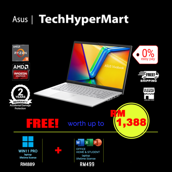 Asus Vivobook Go E1504F-ANJ871WSM-1-W11-EPP 15.6" Laptop/ Notebook (Ryzen 3 7320U, 8GB, 1TB, AMD Radeon, W11H, Off H&S + Off 365 Basic) Asus Vivobook Go E1504F-ANJ871WSM-1-W11-EPP 15.6" Laptop/ Notebook (Ryzen 3 7320U, 8GB, 1TB, AMD Radeon, W11H, Off H&S + Off 365 Basic)