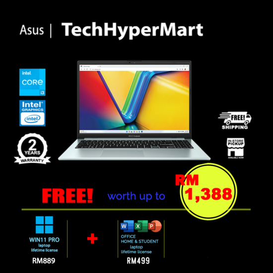 Asus Vivobook Go E1504G-ANJ327WSM-W11P 15.6" Laptop/ Notebook (i3-N305, 8GB, 512GB, Intel, W11P, Off H&S + Off 365 Basic) Asus Vivobook Go E1504G-ANJ327WSM-W11P 15.6" Laptop/ Notebook (i3-N305, 8GB, 512GB, Intel, W11P, Off H&S + Off 365 Basic)
