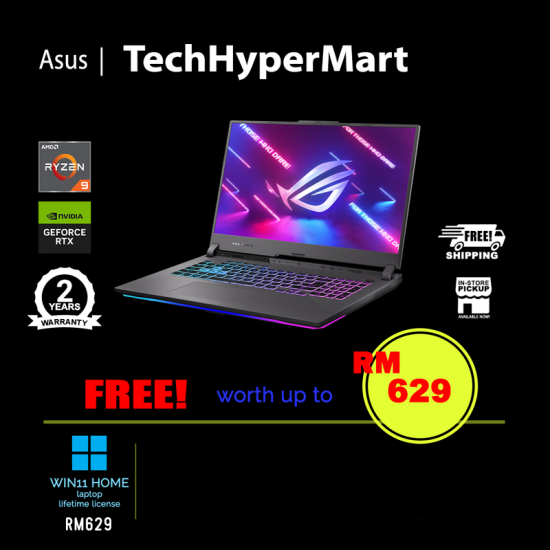 Asus ROG Strix G17 G713P-ILL108W 17.3" Laptop/ Notebook (Ryzen 9 7940HX, 32GB, 1TB, NV RTX4070, W11H, 240Hz)