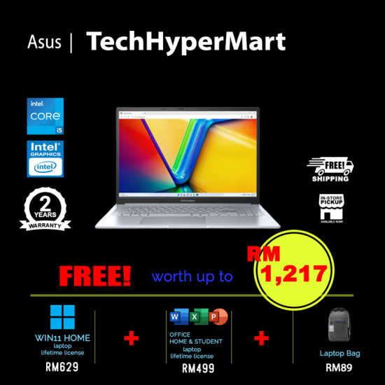 Asus VivoBook 15X K3504V-ABQ229WS-24-W11 15.6" Laptop/ Notebook (i5-1335U, 24GB, 512GB, Intel, W11H, Off H&S)