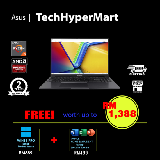 Asus Vivobook M1605N-AQMB150WS-24-W11P 16" Laptop/ Notebook (Ryzen 5 150, 24GB, 512GB, AMD Radeon, W11P, Off Home 2024 + Off 365 Basic)