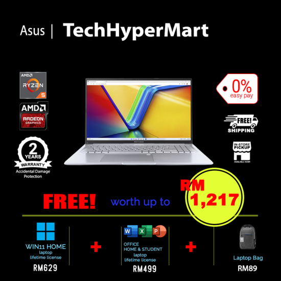 Asus Vivobook M1605Y-AMB076WS-24-1-W11-EPP 16" Laptop/ Notebook (Ryzen 5 7530U, 24GB, 1TB, AMD Radeon, W11H, Off H&S)