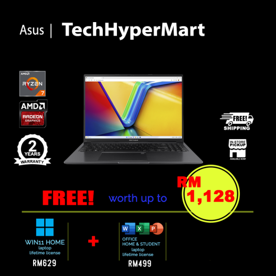 Asus Vivobook M1605Y-AMB423WS-24-W11 16" Laptop/ Notebook (Ryzen 7 7730U, 24GB, 512GB, AMD Radeon, W11H, Off H&S)