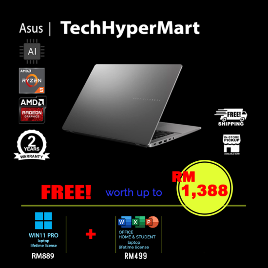 Asus Vivobook M3407K-ASF138WS-W11P 14" Laptop/ Notebook (Ryzen AI 5 330, 16GB, 512GB, AMD Radeon, W11P, Off Home 2024 + Off 365 Basic, AI)