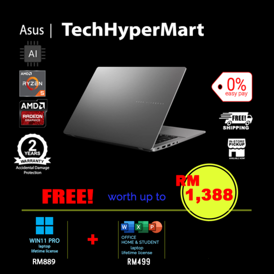 Asus Vivobook M3407K-ASF138WS-1-W11P-EPP 14" Laptop/ Notebook (Ryzen AI 5 330, 16GB, 1TB, AMD Radeon, W11P, Off Home 2024 + Off 365 Basic, AI)