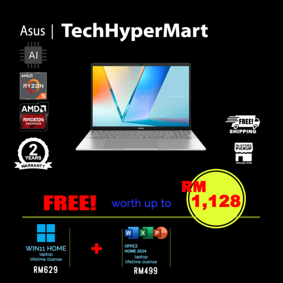 Asus Vivobook S M3607H-ASH321WS-32-W11 16" Laptop/ Notebook (Ryzen 5 220, 32GB, 512GB, AMD Radeon, W11H, Off Home 2024 + Off 365 Basic, AI)