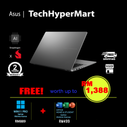 Asus Vivobook S14 S3407Q-ASF048WS-W11P 14" Laptop/ Notebook (Snapdragon X X1 26 100, 16GB, 1TB, Qualcomm Adreno, W11P, Off Home 2024 + Off 365 Basic, AI Chip)