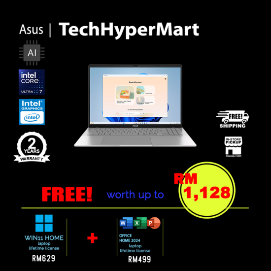 Asus Vivobook S S3607A-ASH032WSP 16" Laptop/ Notebook (Ultra 7 355, 16GB, 512GB, Intel, W11H, Off Home 2024 + Off 365 Basic, AI)