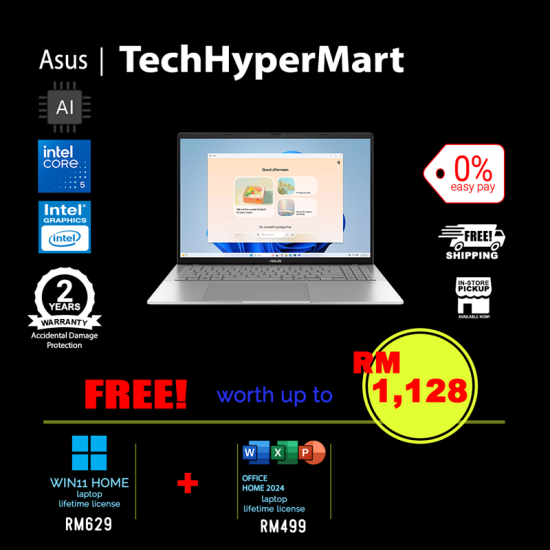 Asus Vivobook S16 S3607V-ARP181WS-1-W11-EPP 16" Laptop/ Notebook (Core 5 210H, 16GB, 1TB, Intel, W11H, Off Home 2024 + Off 365 Basic, AI)