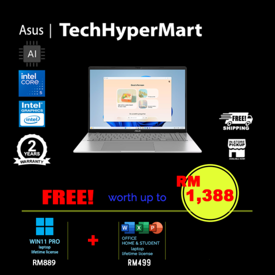 Asus Vivobook S16 S3607V-ARP181WS-24-W11P 16" Laptop/ Notebook (Core 5 210H, 24GB, 512GB, Intel, W11P, Off Home 2024 + Off 365 Basic, AI)