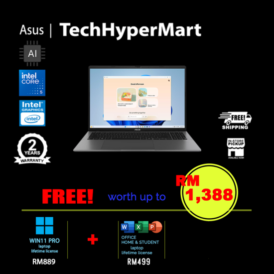 Asus Vivobook S16 S3607V-ARP182WS-24-W11P 16" Laptop/ Notebook (Core 5 210H, 24GB, 512GB, Intel, W11P, Off Home 2024 + Off 365 Basic, AI)