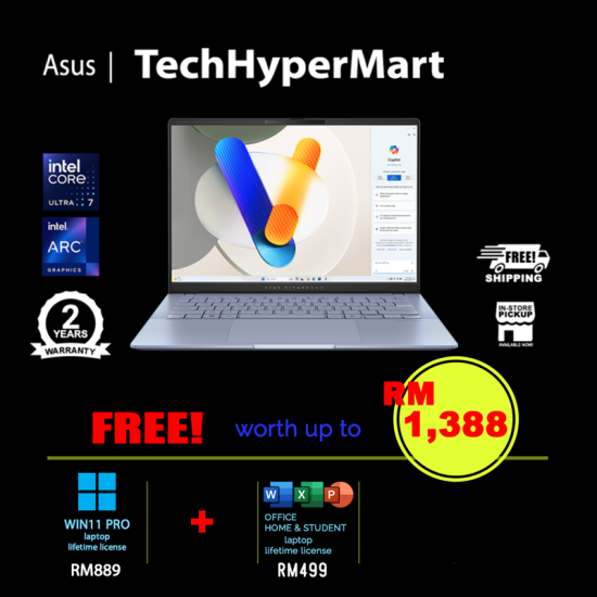 Asus Vivobook S5406M-AQD228WSM-W11P 14" Laptop/ Notebook (Ultra 7 155H, 16GB, 512GB, Intel Arc, W11P, Off H&S + Off 365 Basic) Asus Vivobook S5406M-AQD228WSM-W11P 14" Laptop/ Notebook (Ultra 7 155H, 16GB, 512GB, Intel Arc, W11P, Off H&S + Off 365 Basic)