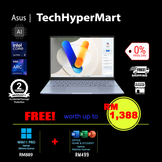 Asus Vivobook S5406S-AQD138WS-1-W11P-EPP 14" Laptop/ Notebook (Ultra 5 226V, 16GB, 1TB, Intel Arc, W11P, Off Home 2024 + Off 365 Basic, AI Chip) Asus Vivobook S5406S-AQD138WS-1-W11P-EPP 14" Laptop/ Notebook (Ultra 5 226V, 16GB, 1TB, Intel Arc, W11P, Off Home 2024 + Off 365 Basic, AI Chip)