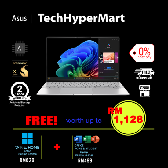 Asus Vivobook S 15 S5507Q-ADA098WSM-2-W11-EPP 15.6" Laptop/ Notebook (Snapdragon X Elite X1E 78 100, 32GB, 2TB, Qualcomm Adreno, W11H, Off H&S, AI Chip) Asus Vivobook S 15 S5507Q-ADA098WSM-2-W11-EPP 15.6" Laptop/ Notebook (Snapdragon X Elite X1E 78 100, 32GB, 2TB, Qualcomm Adreno, W11H, Off H&S, AI Chip)