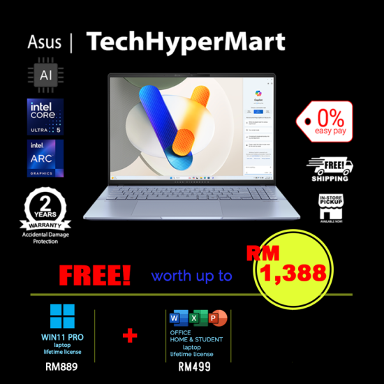 Asus Vivobook S5606M-AMX176WSM-1-W11P-EPP 16" Laptop/ Notebook (Ultra 5 125H, 16GB, 1TB, Intel Arc, W11P, Off H&S, AI Chip) Asus Vivobook S5606M-AMX176WSM-1-W11P-EPP 16" Laptop/ Notebook (Ultra 5 125H, 16GB, 1TB, Intel Arc, W11P, Off H&S, AI Chip)
