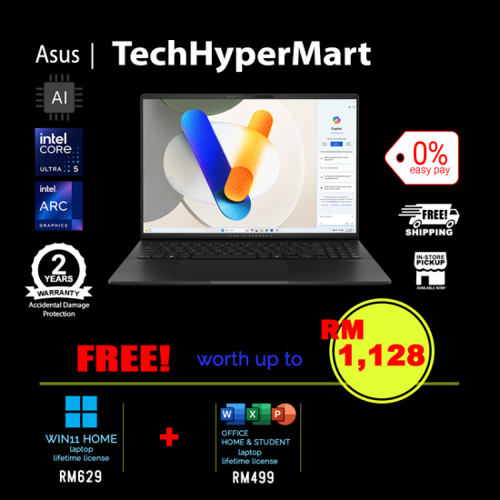 Asus Vivobook S5606M-AMX178WSM-1-W11-EPP 16" Laptop/ Notebook (Ultra 5 125H, 16GB, 1TB, Intel Arc, W11H, Off H&S, AI Chip) Asus Vivobook S5606M-AMX178WSM-1-W11-EPP 16" Laptop/ Notebook (Ultra 5 125H, 16GB, 1TB, Intel Arc, W11H, Off H&S, AI Chip)