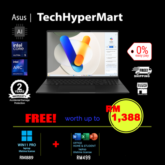 Asus Vivobook S5606M-AMX178WSM-1-W11P-EPP 16" Laptop/ Notebook (Ultra 5 125H, 16GB, 1TB, Intel Arc, W11P, Off H&S, AI Chip) Asus Vivobook S5606M-AMX178WSM-1-W11P-EPP 16" Laptop/ Notebook (Ultra 5 125H, 16GB, 1TB, Intel Arc, W11P, Off H&S, AI Chip)