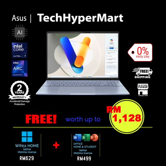 Asus Vivobook S5606M-AMX276WSM-1-W11-EPP 16" Laptop/ Notebook (Ultra 7 155H, 16GB, 1TB, Intel Arc, W11H, Off H&S, AI Chip) Asus Vivobook S5606M-AMX276WSM-1-W11-EPP 16" Laptop/ Notebook (Ultra 7 155H, 16GB, 1TB, Intel Arc, W11H, Off H&S, AI Chip)