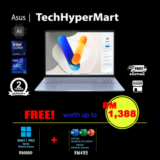 Asus Vivobook S5606M-AMX276WSM-W11P 16" Laptop/ Notebook (Ultra 7 155H, 16GB, 512GB, Intel Arc, W11P, Off H&S, AI Chip) Asus Vivobook S5606M-AMX276WSM-W11P 16" Laptop/ Notebook (Ultra 7 155H, 16GB, 512GB, Intel Arc, W11P, Off H&S, AI Chip)