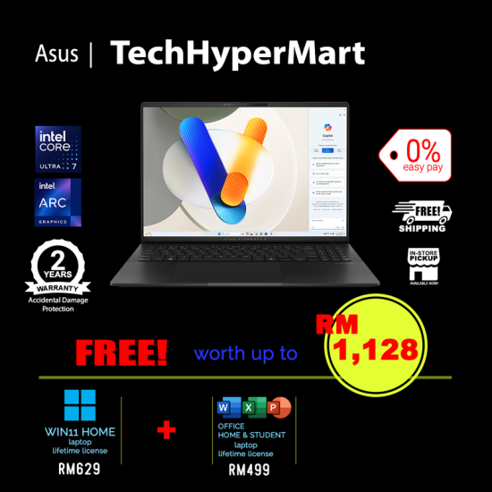 Asus Vivobook S5606M-AMX278WSM-1-W11-EPP 16" Laptop/ Notebook (Ultra 7 155H, 16GB, 1TB, Intel Arc, W11H, Off H&S + Off 365 Basic) Asus Vivobook S5606M-AMX278WSM-1-W11-EPP 16" Laptop/ Notebook (Ultra 7 155H, 16GB, 1TB, Intel Arc, W11H, Off H&S + Off 365 Basic)