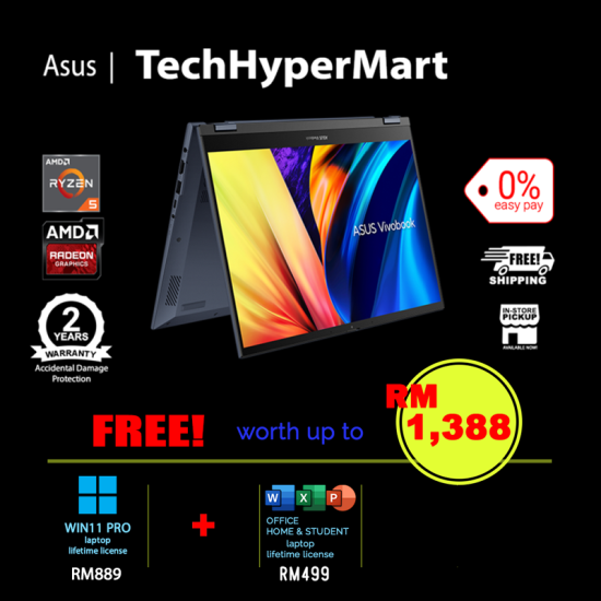 Asus Vivobook S14 Flip TN3402Y-ALZ319WSM-24-1-W11P-EPP 14" Laptop/ Notebook (Ryzen 5 7430U, 24GB, 1TB, AMD Radeon, W11P, Off H&S + Off 365 Basic, Touchscreen, Pen) Asus Vivobook S14 Flip TN3402Y-ALZ319WSM-24-1-W11P-EPP 14" Laptop/ Notebook (Ryzen 5 7430U, 24GB, 1TB, AMD Radeon, W11P, Off H&S + Off 365 Basic, Touchscreen, Pen)