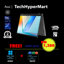 Asus Vivobook Flip TP3407S-AQL028WS-W11P 14" Laptop/ Notebook (Ultra 7 258V, 32GB, 1TB, Intel Arc, W11P, Off Home 2024 + Off 365 Basic, Touchscreen, AI Chip)