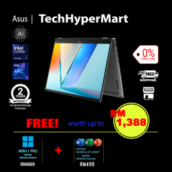 Asus Vivobook Flip TP3407S-AQL028WS-2-W11P-EPP 14" Laptop/ Notebook (Ultra 7 258V, 32GB, 2TB, Intel Arc, W11P, Off Home 2024 + Off 365 Basic, Touchscreen, AI Chip)