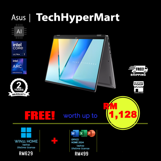 Asus Vivobook Flip TP3607S-ASI246WS 16" Laptop/ Notebook (Ultra 7 258V, 32GB, 512GB, Intel Arc, W11H, Off Home 2024 + Off 365 Basic, Touch, AI)