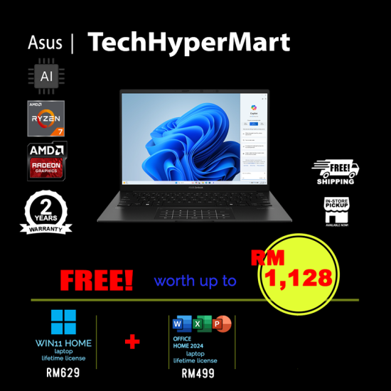 Asus Zenbook UM3406K-AQD112WS 14" Laptop/ Notebook (Ryzen AI 7 350, 16GB, 512GB, AMD Radeon, W11H, Off Home 2024 + Off 365 Basic, AI Chip) Asus Zenbook UM3406K-AQD112WS 14" Laptop/ Notebook (Ryzen AI 7 350, 16GB, 512GB, AMD Radeon, W11H, Off Home 2024 + Off 365 Basic, AI Chip)