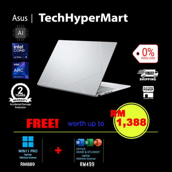 Asus Zenbook UX3405C-APZ346WS-2-W11P-EPP 14" Laptop/ Notebook (Ultra 9 285H, 32GB, 2TB, Intel Arc, W11P, Off Home 2024 + Off 365 Basic, Touchscreen, AI Chip) Asus Zenbook UX3405C-APZ346WS-2-W11P-EPP 14" Laptop/ Notebook (Ultra 9 285H, 32GB, 2TB, Intel Arc, W11P, Off Home 2024 + Off 365 Basic, Touchscreen, AI Chip)
