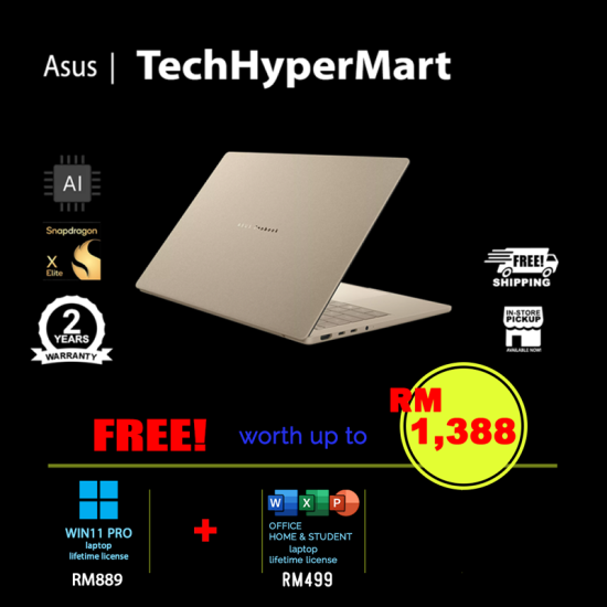 Asus Zenbook A UX3407N-AQD991WS-W11P 14" Laptop/ Notebook (Snapdragon X2 Elite X2E88100, 16GB, 512GB, Qualcomm Adreno, W11P, Off Home 2024 + Off 365 Basic, AI Chip)