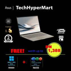 Asus Zenbook A14 UX3407R-AQD0326WS-W11P 14" Laptop/ Notebook (Snapdragon X Elite X1E 78 100, 32GB, 1TB, Qualcomm Adreno, W11P, Off Home 2024 + Off 365 Basic, AI Chip)