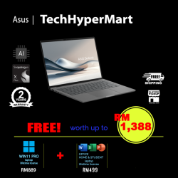 Asus Zenbook A14 UX3407R-AQD0328WS-W11P 14" Laptop/ Notebook (Snapdragon X Elite X1E 78 100, 32GB, 1TB, Qualcomm Adreno, W11P, Off Home 2024 + Off 365 Basic, AI Chip)