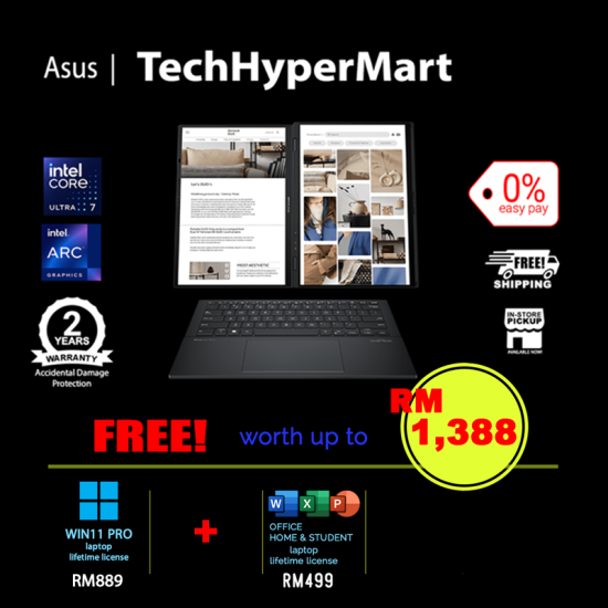 Asus Zenbook Duo UX8406M-APZ032WSM-2-W11P-EPP 14" Laptop/ Notebook (Ultra 7 155H, 32GB, 2TB, Intel Arc, W11P, Off H&S + Off 365 Basic, Touchscreen, Pen) Asus Zenbook Duo UX8406M-APZ032WSM-2-W11P-EPP 14" Laptop/ Notebook (Ultra 7 155H, 32GB, 2TB, Intel Arc, W11P, Off H&S + Off 365 Basic, Touchscreen, Pen)