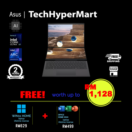 Asus Zenbook Duo UX8407A-ASN358WS 14" Laptop/ Notebook (Ultra X7 358H, 32GB, 1TB, Intel Arc, W11H, Off Home 2024 + Off 365 Basic, Touch, AI)