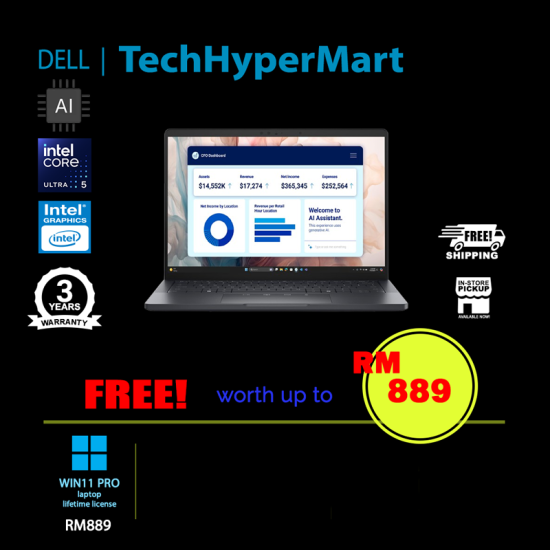 Dell Pro 13 Premium PA13250-U5238v-32-1TB-W11P 13.3" Laptop/ Notebook (Ultra 5 238V, 32GB, 1TB, Integrated, W11P, AI Chip)