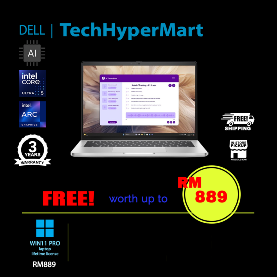 Dell Pro 14 Plus PB14250-U5236v-16-512-W11P 14" Laptop/ Notebook (Ultra 5 236V, 16GB, 512GB, Intel Arc, W11P, AI Chip)