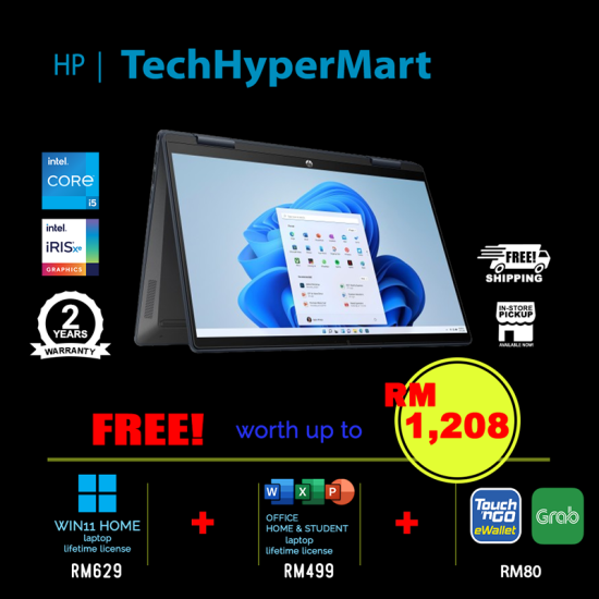 HP Pavilion x360 14-ek1038TU 14" Laptop/ Notebook (i5-1335U, 16GB, 512GB, Intel Iris Xe, W11H, Off H&S, Touchscreen, Pen) HP Pavilion x360 14-ek1038TU 14" Laptop/ Notebook (i5-1335U, 16GB, 512GB, Intel Iris Xe, W11H, Off H&S, Touchscreen, Pen)