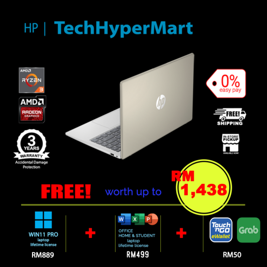 HP 14-em0046AU-1-W11P-EPP 14" Laptop/ Notebook (Ryzen 3 7320U, 8GB, 1TB, AMD Radeon, W11P, Off H&S + Off 365 Basic) HP 14-em0046AU-1-W11P-EPP 14" Laptop/ Notebook (Ryzen 3 7320U, 8GB, 1TB, AMD Radeon, W11P, Off H&S + Off 365 Basic)